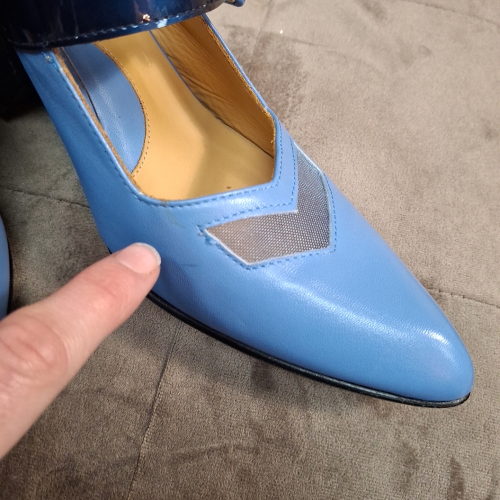 John Fleuvog blue Bolt Geometric slingback heels size 9.5 - Picture 7 of 7